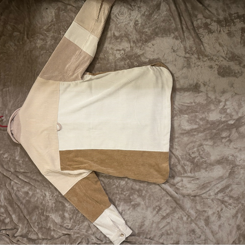 Color block Corduroy Jacket/Shacket in Pale Pink, Cream, Taupe, and Brown. - Picture 5 of 6
